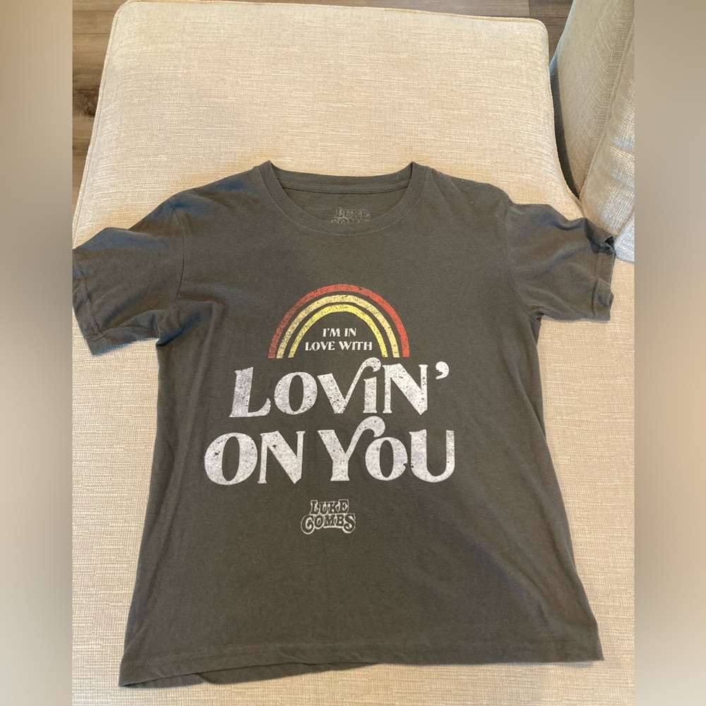 Women Luke combs I’m in love with lovin on you rainbow short sleeve tshirt shirt